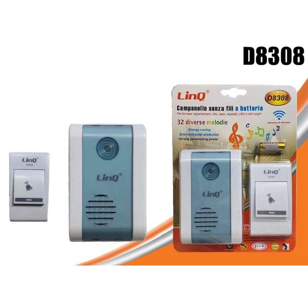 Trade Shop - Campanello Wireless A Batteria Senza Fili 32 Melodie Distanza 100mt Casa Porta D8308 -