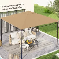 Tetto di Ricambio per Gazebo 3x3m in Poliestere con Prese d'Aria e Fori di Drenaggio, Beige