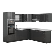 Cucina angolare completa R-Line Antracite lucido/Antracite 247 x 237 cm, PL Marmo Vicco