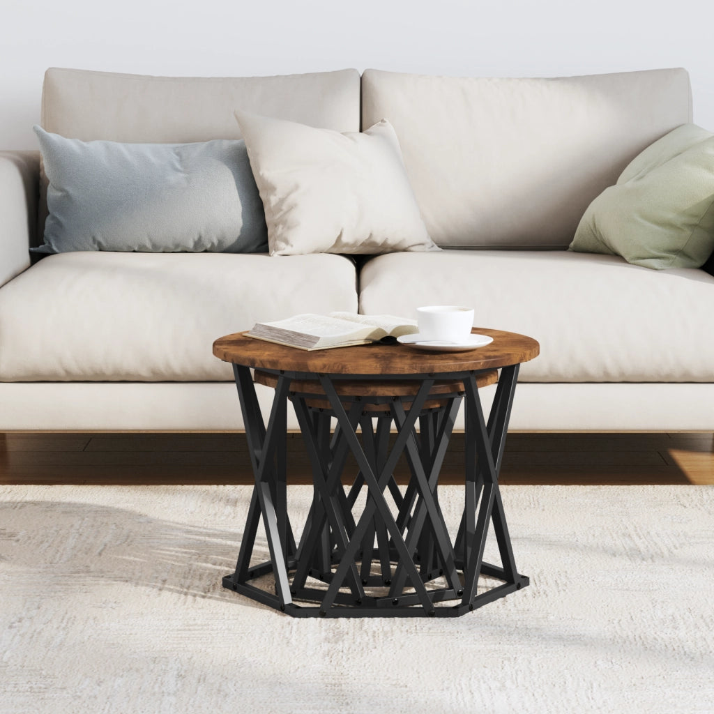Set di 3 Tavolini Nesting in Rovere Affumicato in Legno Ingegnerizzato