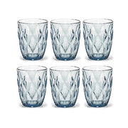 Trade Shop - Set 6 Bicchieri In Vetro Crystal Blue 29cl Per Acqua Bevande Motivo Sfaccettato A Diamante -