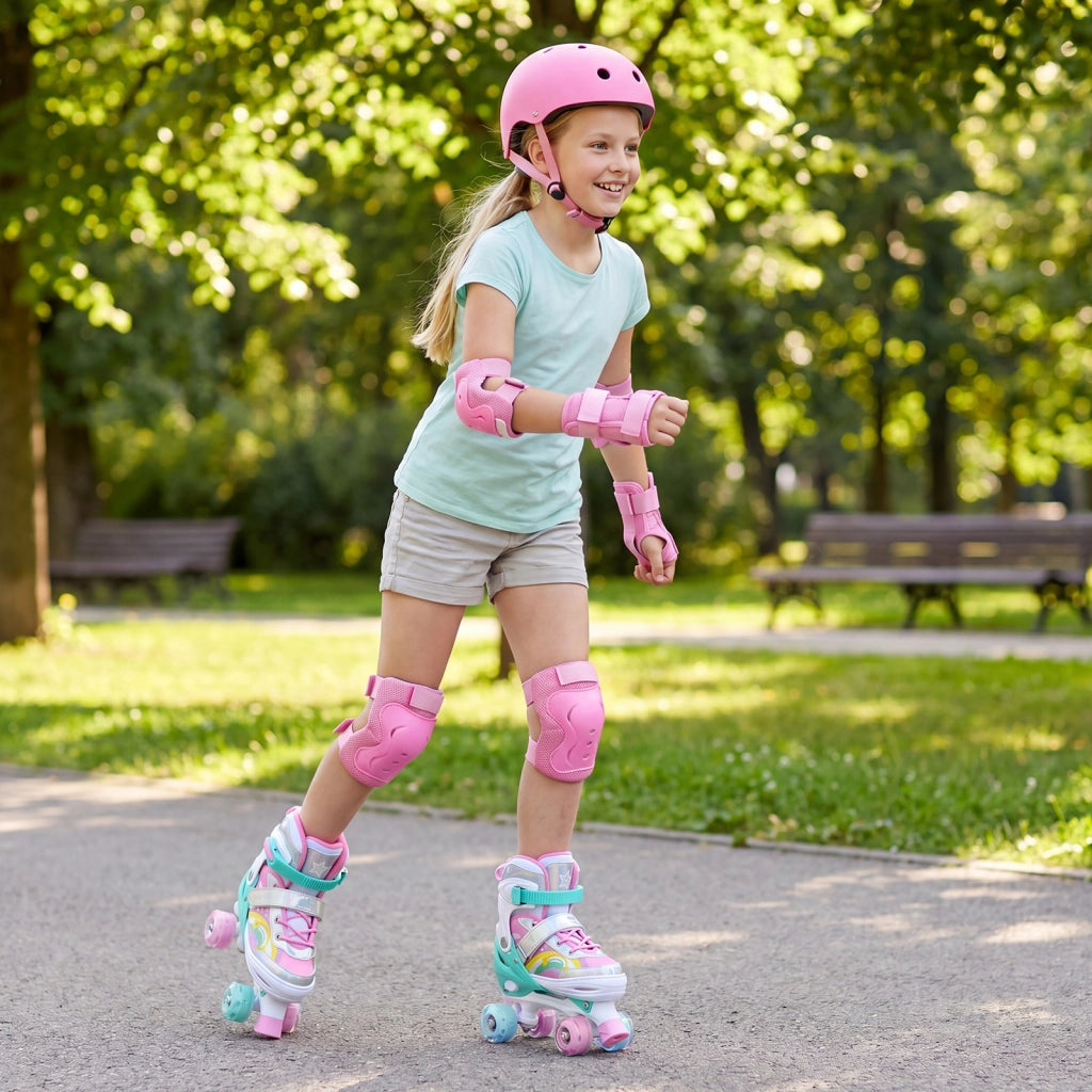 Pattini a rotelle per bambini con ruote luminose e 4 misure regolabili, Pattino a rotella per principiante con motivo a farfalla L