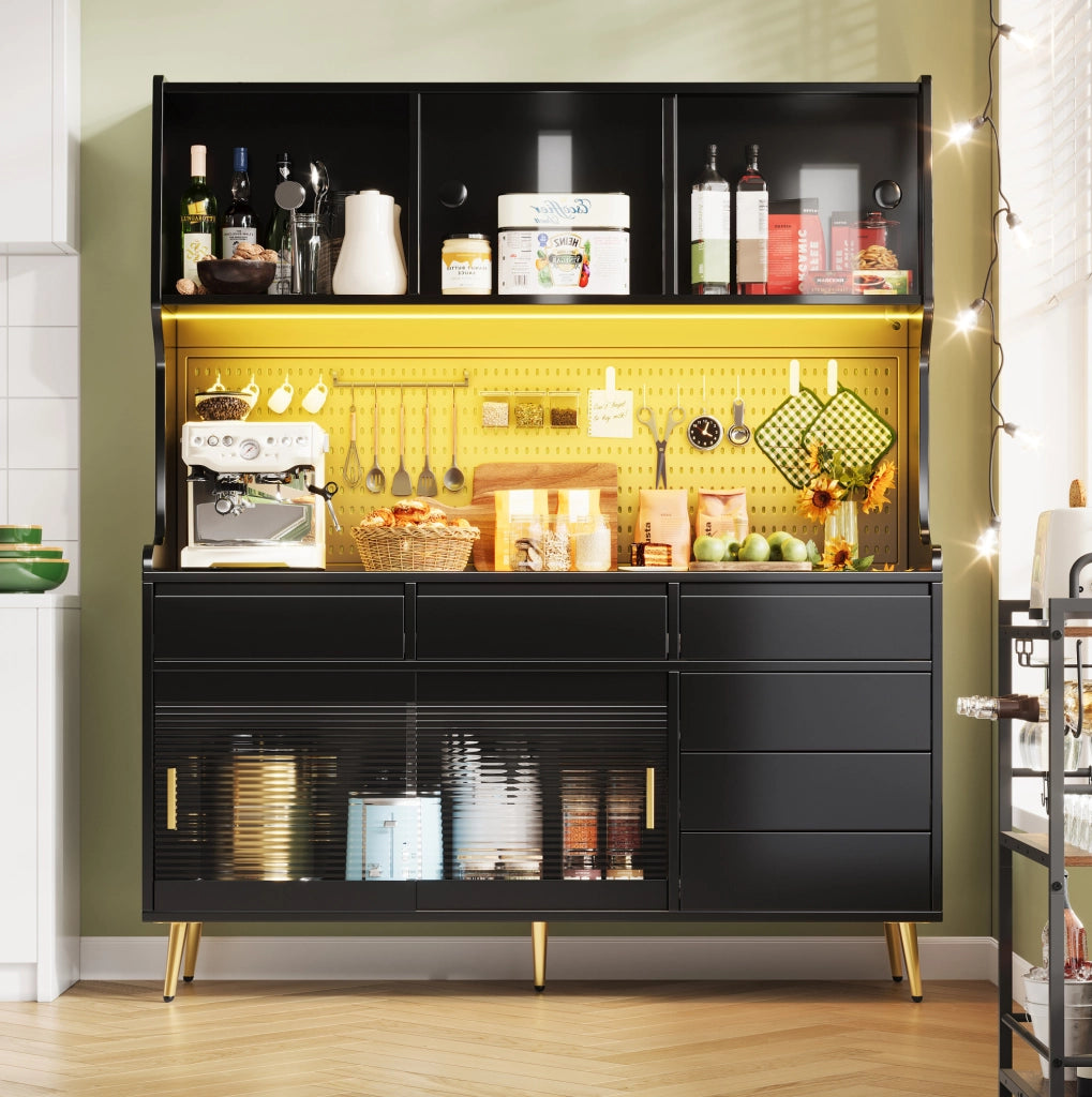 Credenza alta nera 145x39x171 cm con LED controllabili tramite app