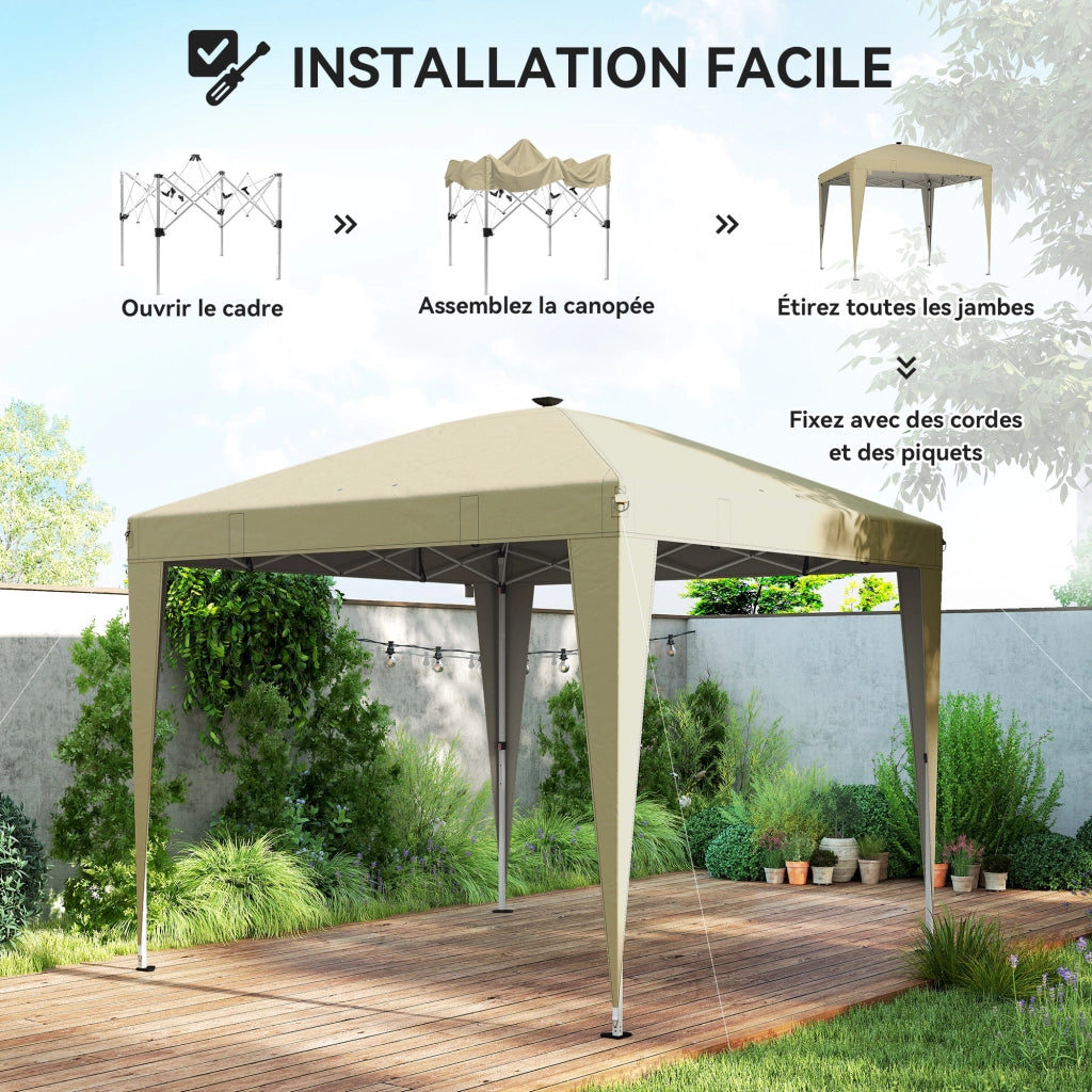 Tendone da giardino 3x3m pieghevole regolabile con illuminazione telecomando ¨C zephmum ¨C crema