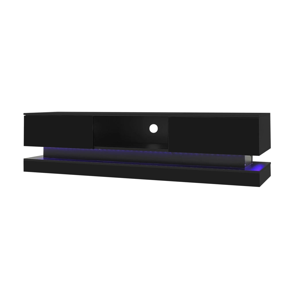 Mobile TV da Soggiorno Lucido con LED e 2 Cassetti ¨C MINIMAL ¨C Nero, 160x35x40,5 cm
