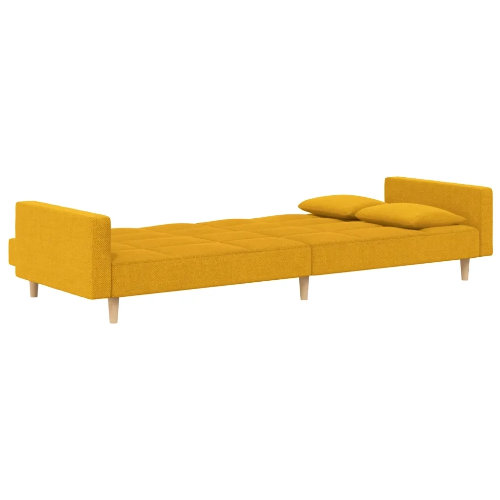 Divano Letto a 2 Posti con 2 Cuscini Giallo in Tessuto 375804