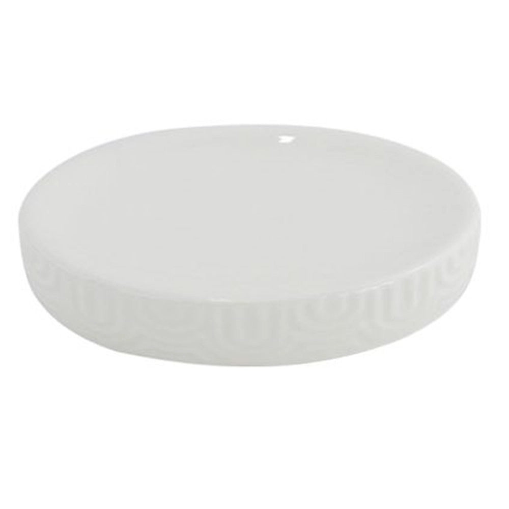 Trade Shop - Piattino Porta Sapone Saponetta Per Arredo Da Bagno In Ceramica Rigata Bianca 87804 -
