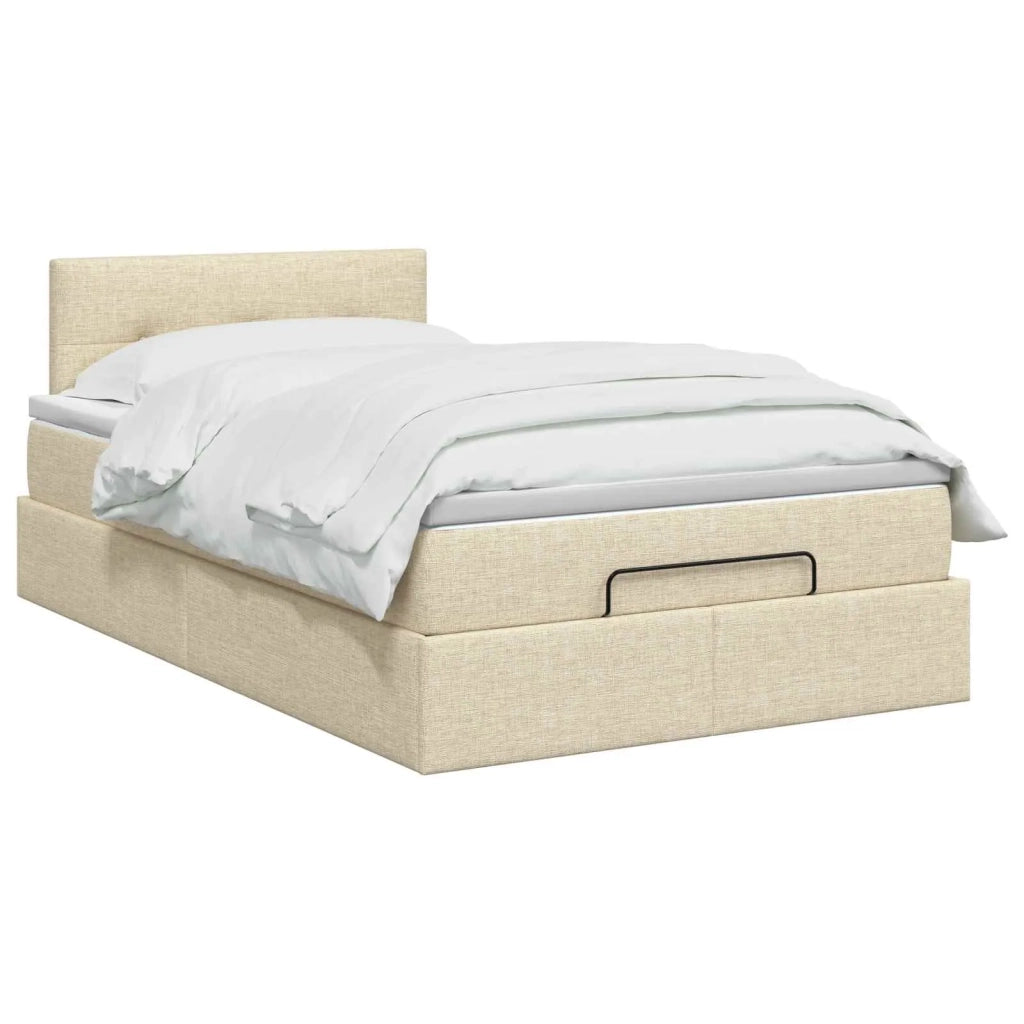 Letto Ottomano con Materasso e LED Crema 120 x 190 cm Tessuto 3456896