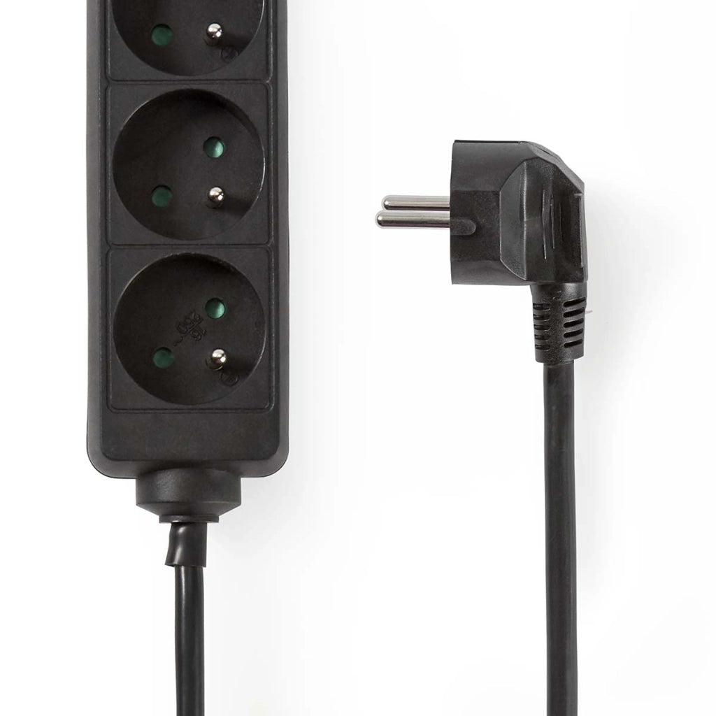 Prolunga a 3 vie 3680W 16A Contatti laterali 1,5m Tipo E Francia Nero Nedis