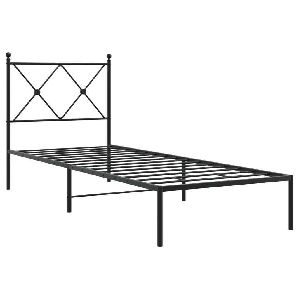 Letto singolo | Letto per adulti | Giroletto con Testiera in Metallo Nero 80x200 cm