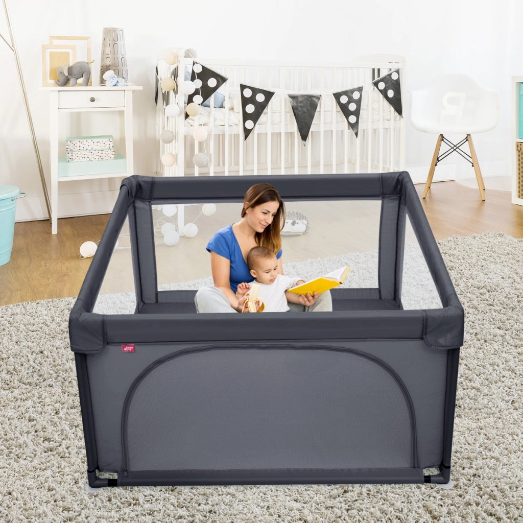 Box resistente sicuro per bambini, Centro attivit¨¤ con cancelli di sicurezza ventose pareti a rete Grigio scuro-Cancelletti di sicurezza