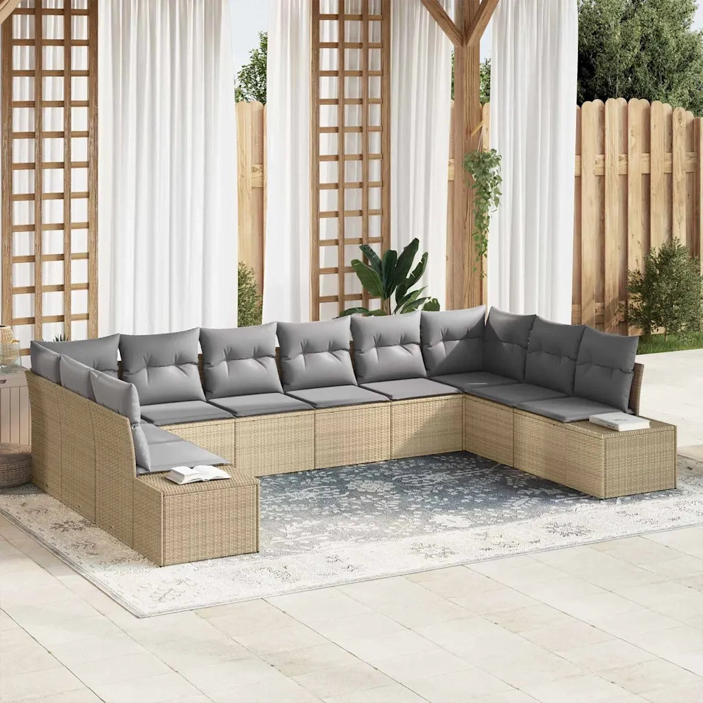 Set Divano da Giardino 10 pcs Beige e Grigio Chiaro Polyrattan
