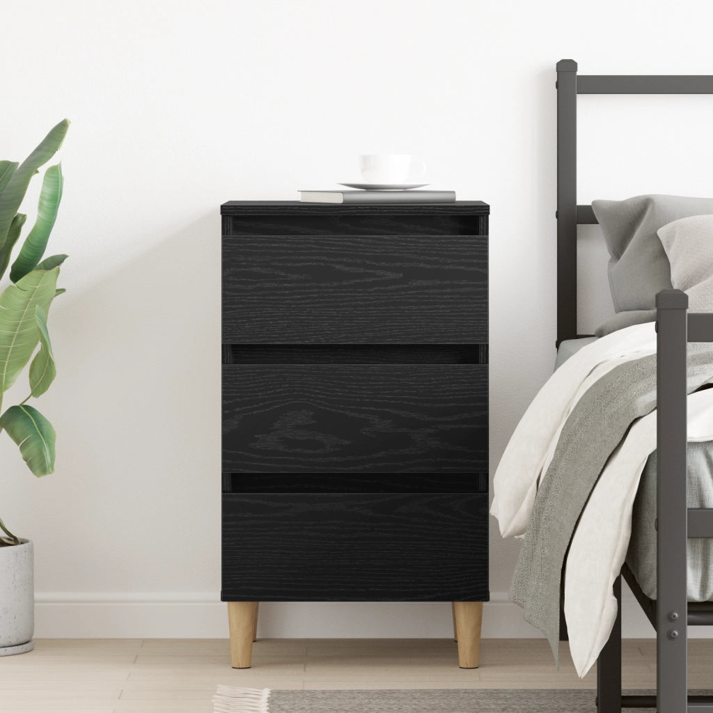 Comodino con gamba in legno Nero Rovere 40x35x69 cm