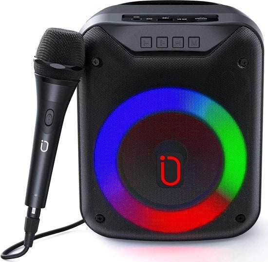 Impianto karaoke con microfoni per bambini e adulti - diffusore Bluetooth portatile con illuminazione LED - ideale per feste e riunioni con sistema PA subwoofer