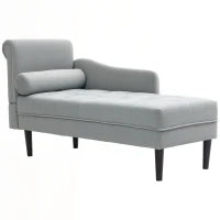 Chaise Longue con Rivestimento Trapuntato Effetto Velluto Grigio, in Legno Massello e Spugna, 146x61x82.5 cm