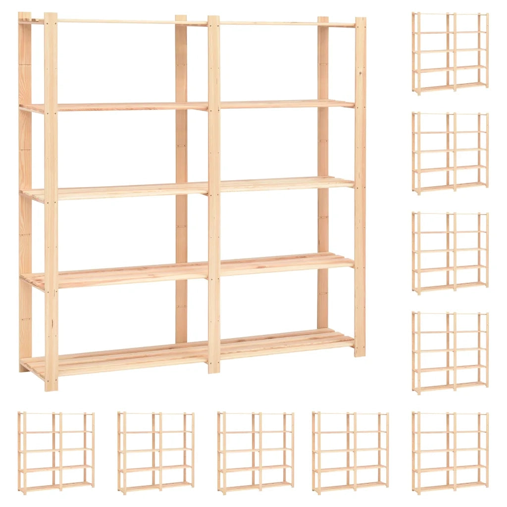 Scaffali a 5 Livelli 10 pz 170x38x170cm in Massello Pino 500 kg cod mxl 50872