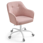 Sedia da ufficio sedia girevole seduta comoda ed ergonomica altezza regolabile portata 120 kg struttura in acciaio tessuto effetto lino rosa 12_0005885