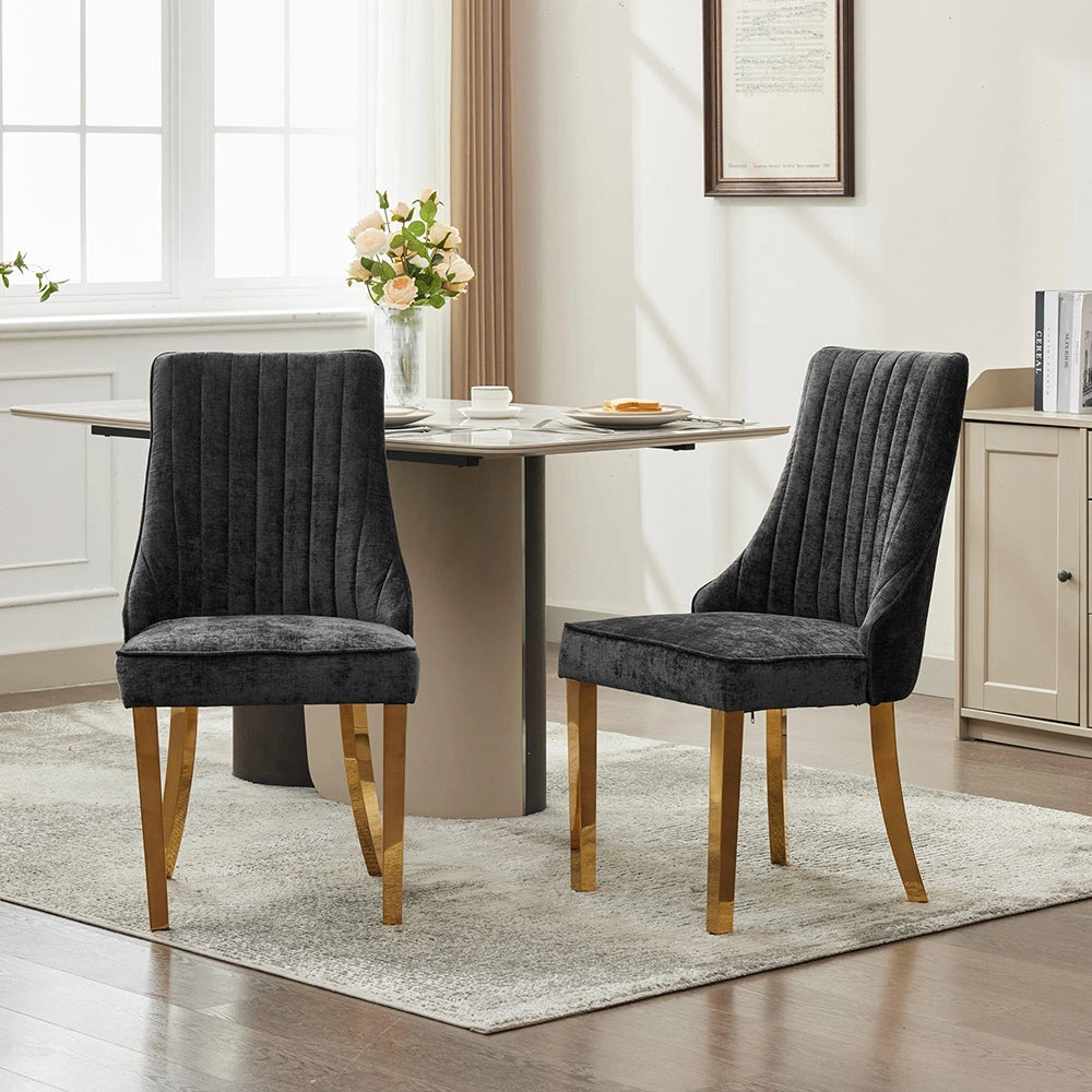 Set 2 sedie Channel - Xylo - tessuto chenille nero gambe dorate