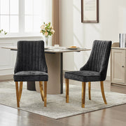 Set 2 sedie Channel - Xylo - tessuto chenille nero gambe dorate