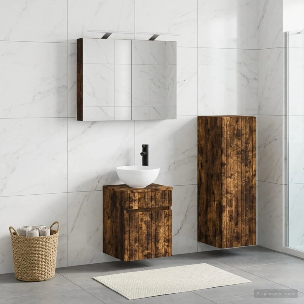 Set di mobili per il bagno 4 pz Rovere Fumo 3407459