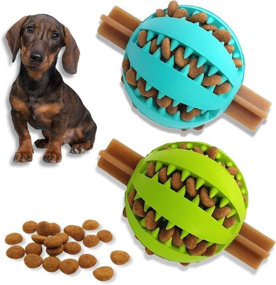 Giocattolo per Cani Distributore di Trattamenti | Interattivo contro la Noia | Puzzola | Stimolazione (Piccolo 6cm AZZURRO + VERDE 2 Pacchi)