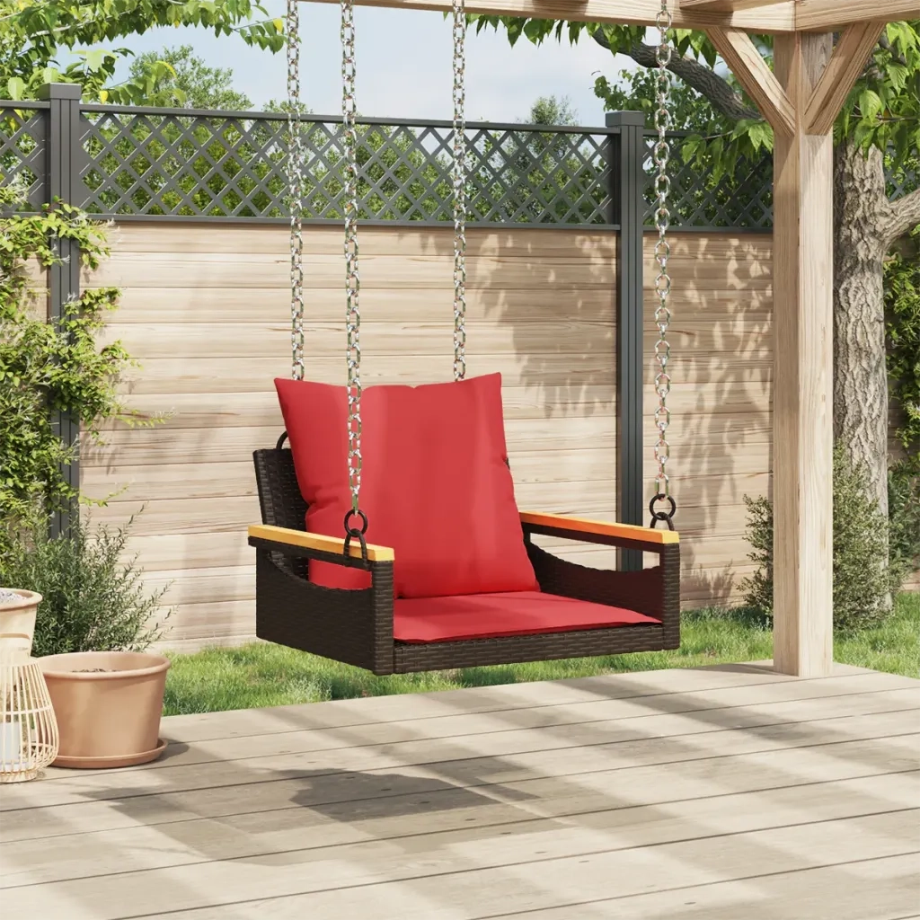 Panchina Dondolo con Cuscini Marrone 63x62x40 cm in Polyrattan