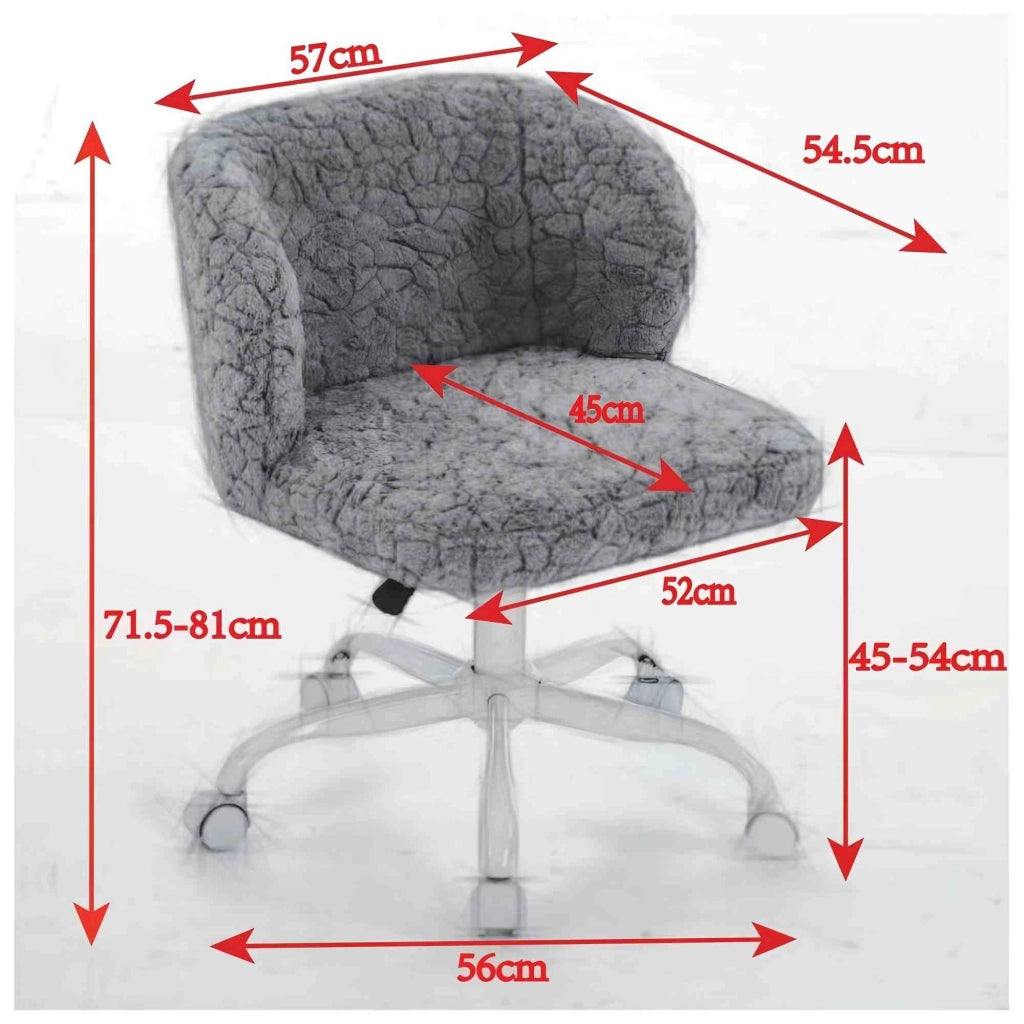 Sedia da ufficio girevole con altezza regolabile, seduta ergonomica e ruote silenziose in pelliccia sintetica crema