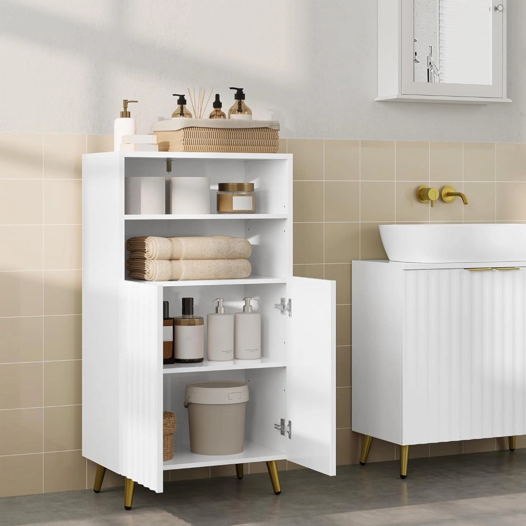 Mobile da Bagno, Armadietto da Terra Mobiletto, 50 x 30 x 93 cm, Mobiletto Bagno Salvaspazio, Ripiano Regolabile e Porte, per Soggiorno, Cucina, Corridoio, Bianco SBP0097