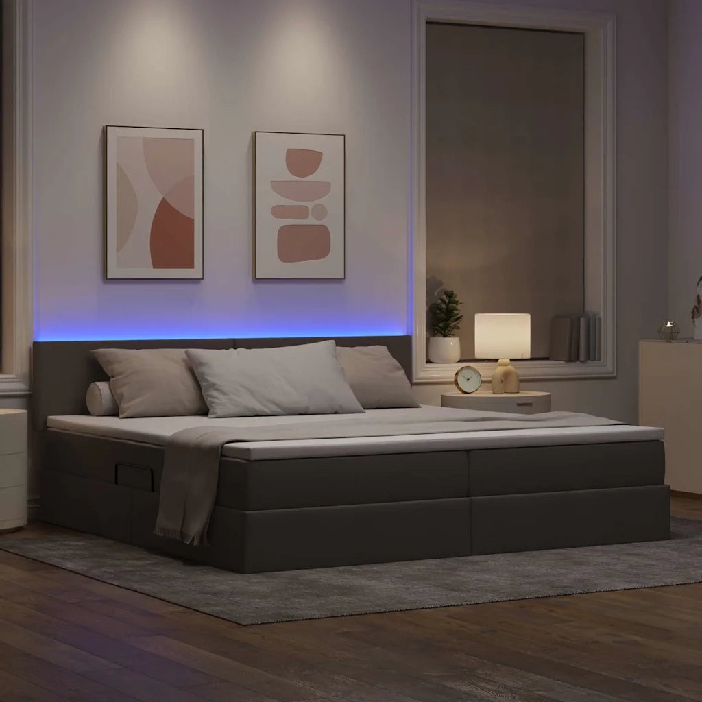 Letto con contenitore LED e materasso Tortora 200 x 200 cm