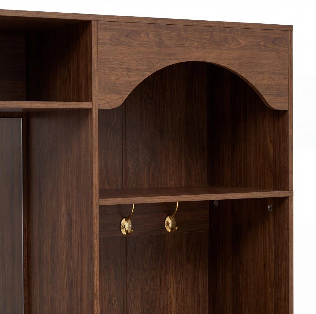 Garderoba da ingresso 100x35x180 cm con specchio; luci LED; MDF; noce