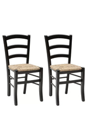 Set 02 sedie in legno massello finitura anilina nero/paglia - Mobili 2G