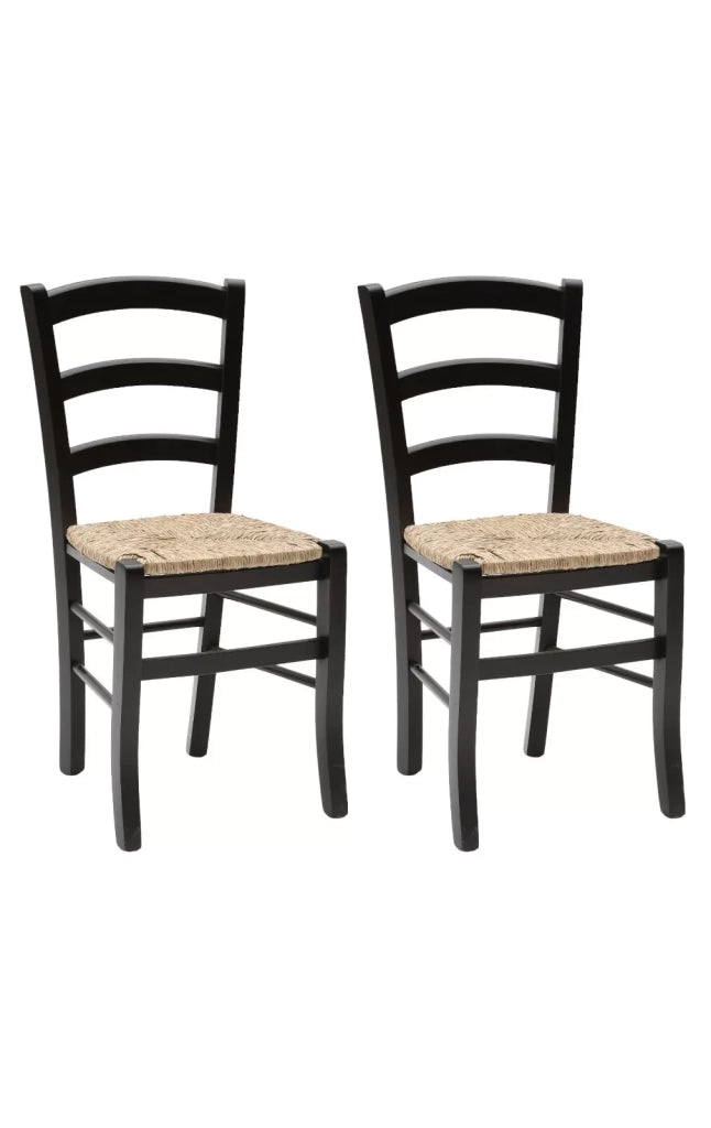 Set 02 sedie in legno massello finitura anilina nero/paglia - Mobili 2G