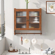 Mobile pensile vintage in legno e vetro marrone, con ante doppie, 3 ripiani e mensola porta asciugamani, 63 x 60 x 18 cm