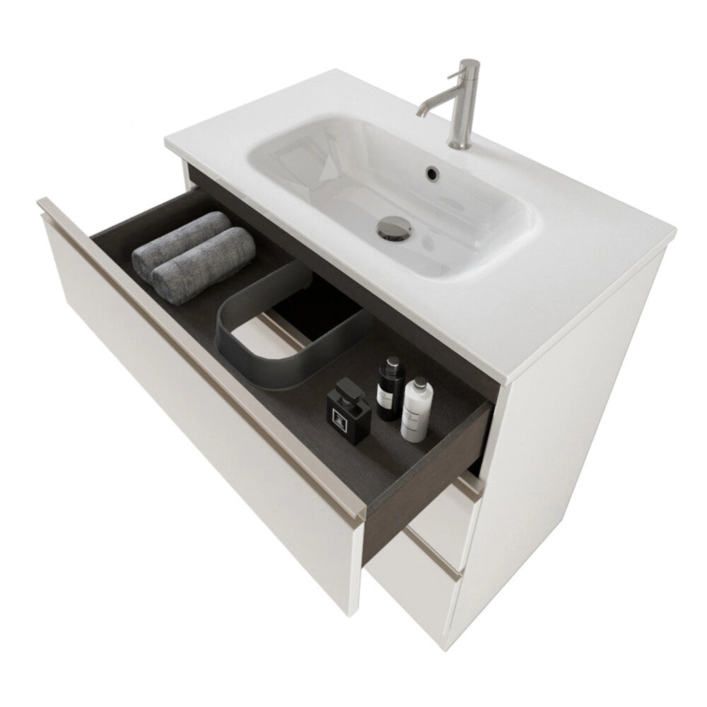 Mobile bagno con specchiera 80 cm bianco opaco con cassetti e lavabo incluso Master