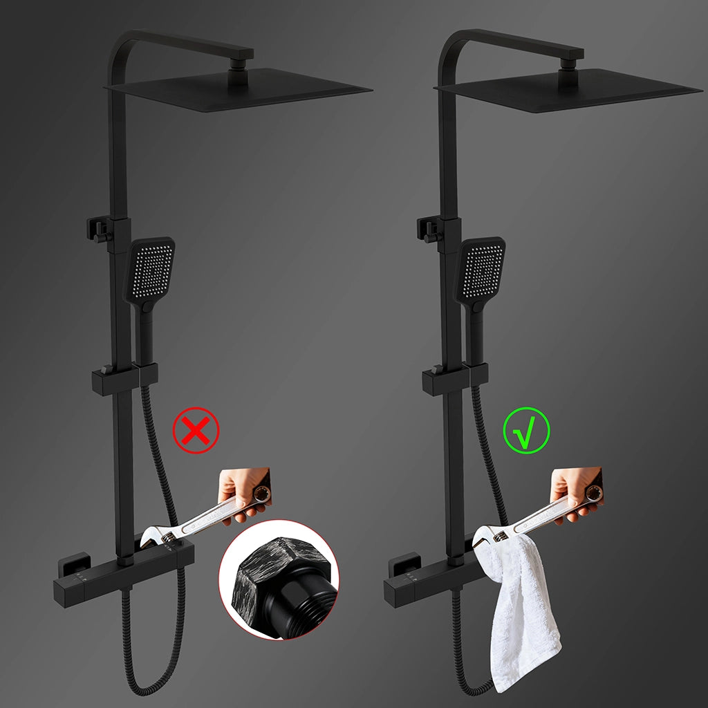 Grande soffione doccia 30x30cm con miscelatore termostatico e doccetta a 3 modi di getti, nero