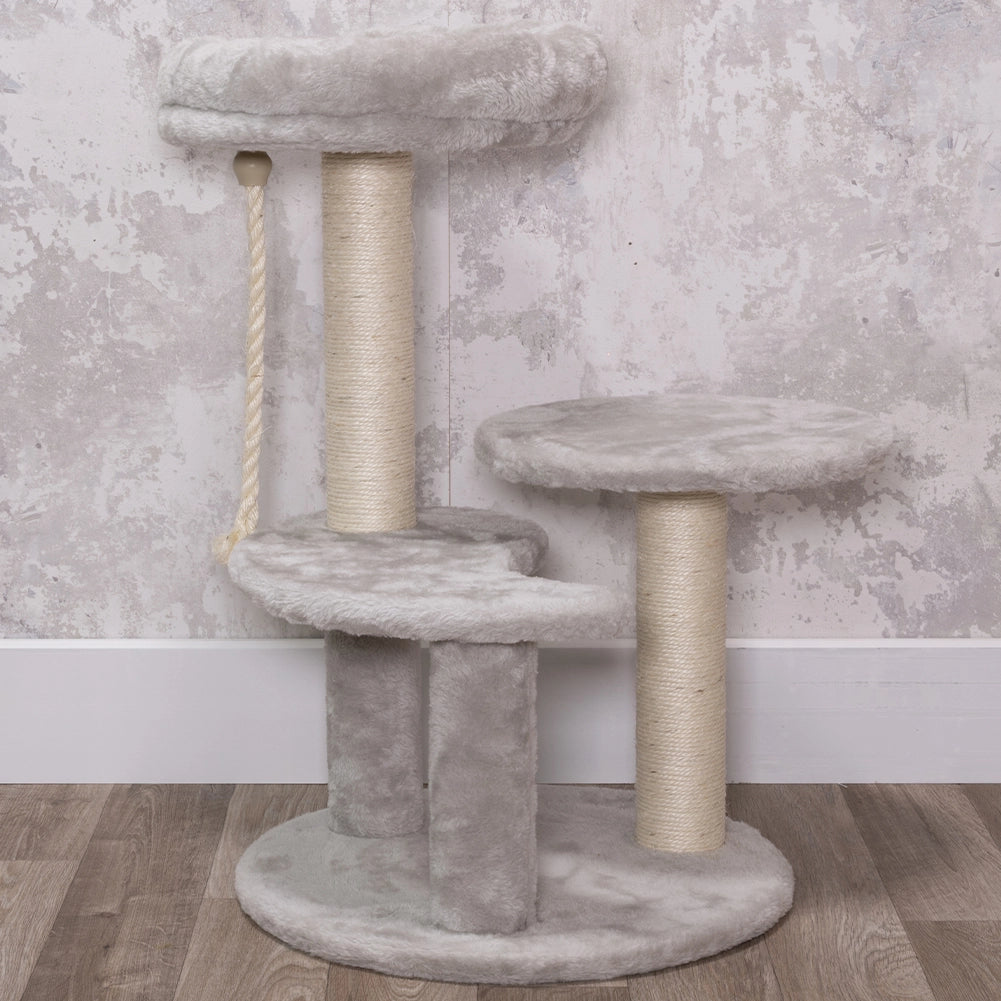 Albero Graffiatoio Tiragraffi 3 Ripiani con Corda in Sisal Rivestimento Peluche
