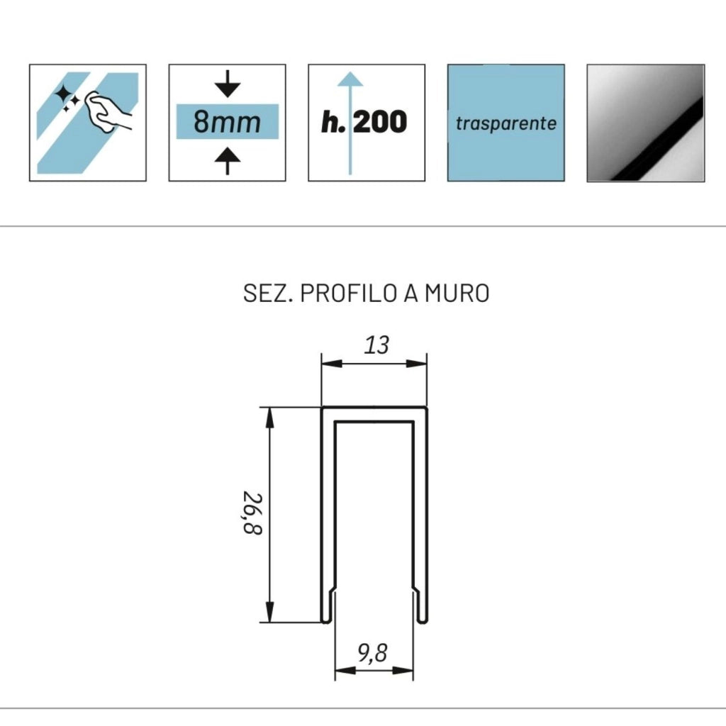 Lato fisso porta doccia scorrevole gemma design moderno *** misure 87-89xh200 cm, confezione 1
