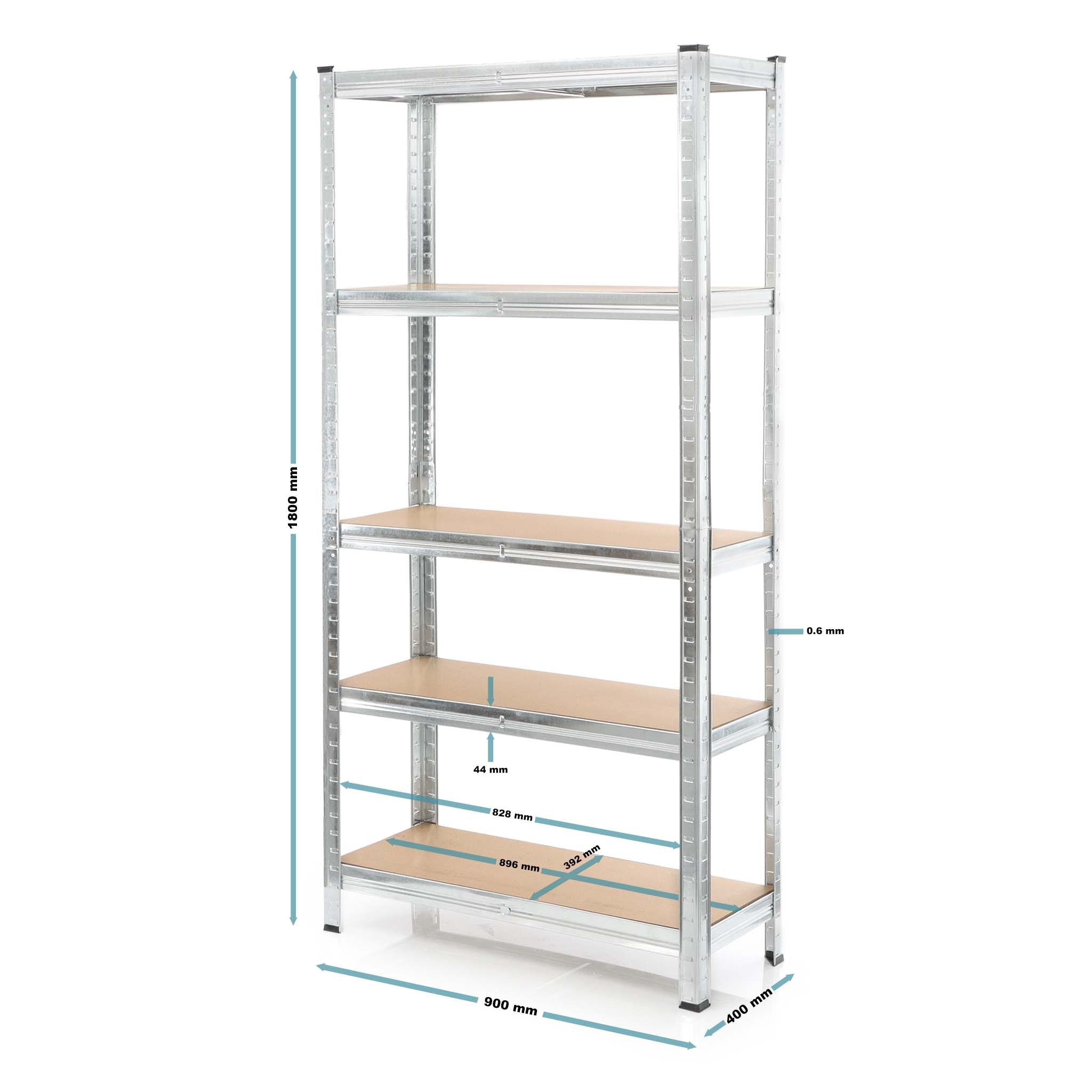 Set 2x scaffali a incastro per carichi pesanti 180x90x40cm Max 875kg l’uno Acciaio 5 ripiani