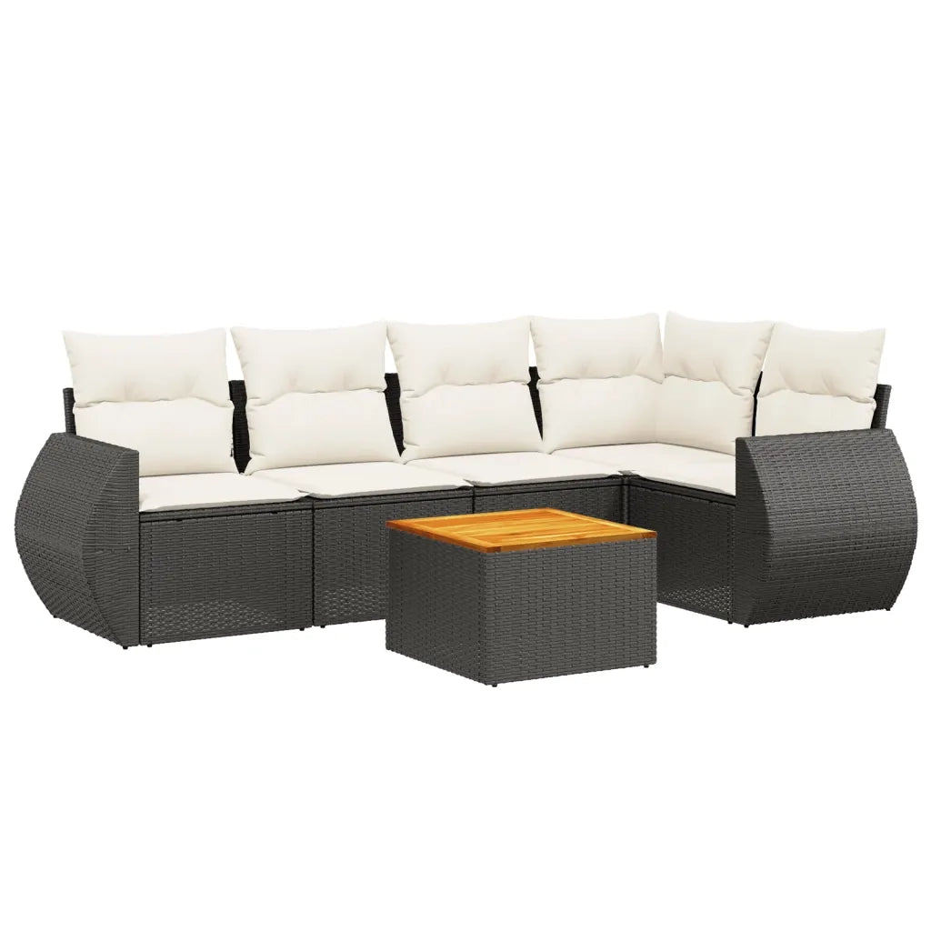 Set Divano da Giardino 6 pz con Cuscini Nero in Polyrattan 3224992