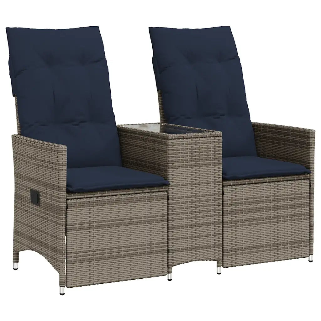 Divano da giardino reclinabile a 2 posti con tavolo grigio in polyrattan 365714