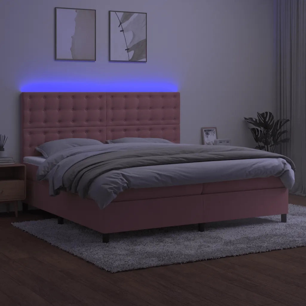 Letto a Molle con Materasso e LED Rosa 200x200 cm in Velluto 3136388