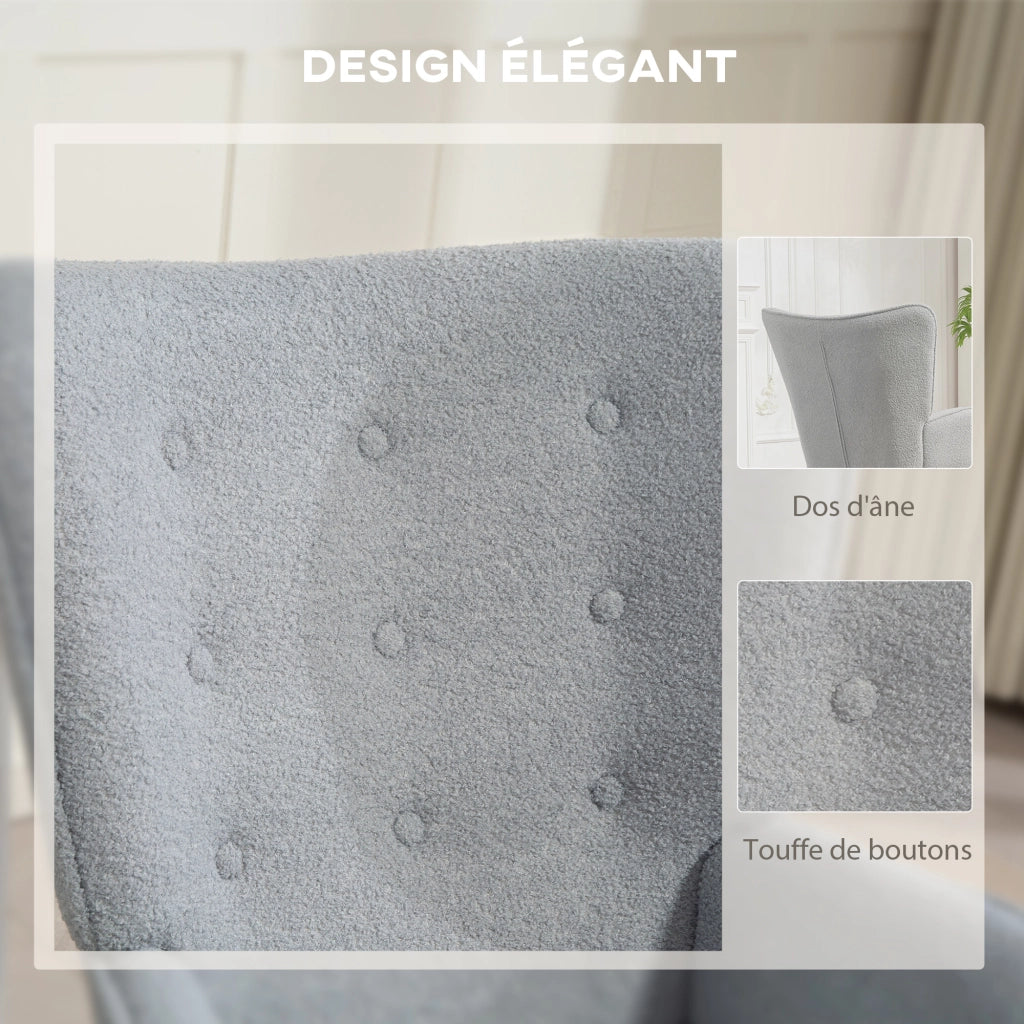 Poltrona relax imbottita in tessuto boucl¨¦ ¨C Zephmum ¨C Grigio chiaro 71x74x96 cm