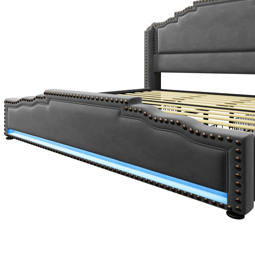Letto matrimoniale 180x200 con 4 cassetti, LED e porte USB-C