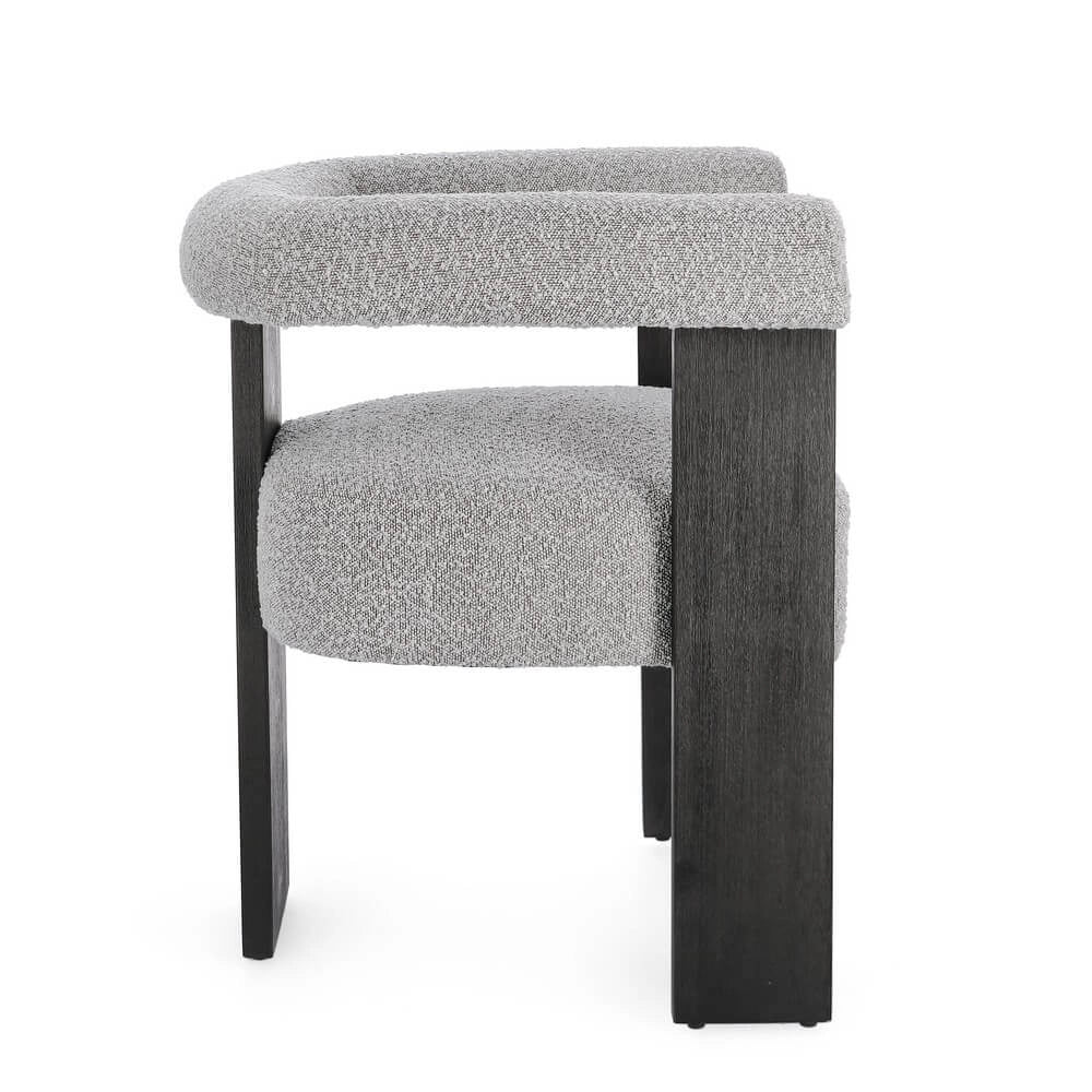 Sedia con Braccioli in Tessuto Bouclé e Struttura in Legno Nero - GORDON