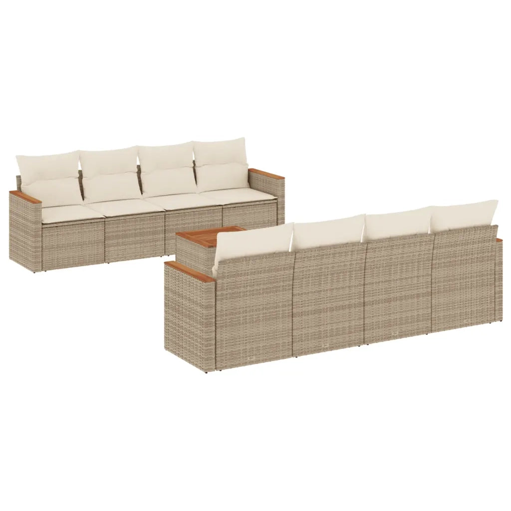 Set Divano da Giardino 9 pz con Cuscini Beige in Polyrattan 3258222