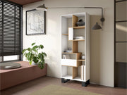 Libreria scaffale, 174x67x31, Design industriale, Bianco e Rovere RF4124