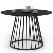 IDMarket - Tavolo da pranzo rotondo per 6 persone YUNA con piano in marmo nero effetto ALASKA e gamba in filo metallico nero 110 cm