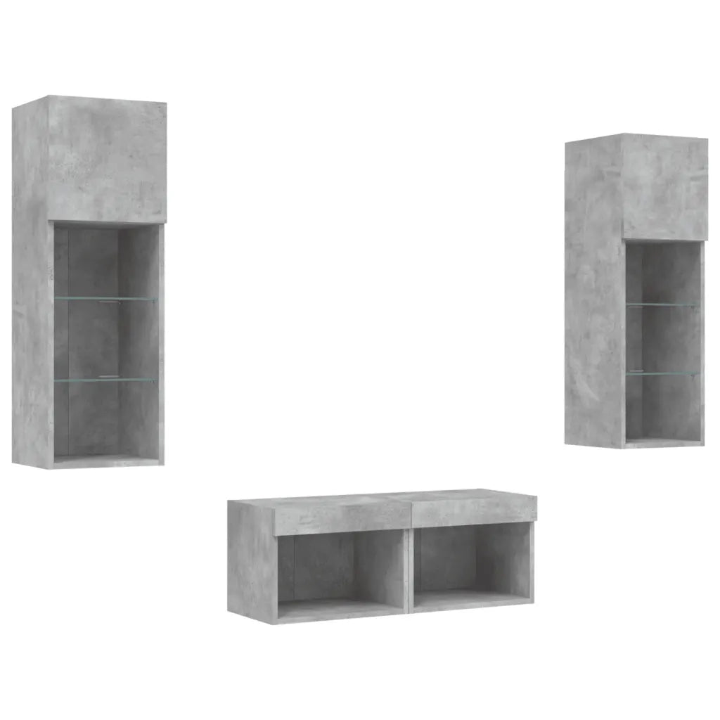 Mobili TV a Muro 4 pz-Credenza per TV con Luci LED Grigio Cemento 428955