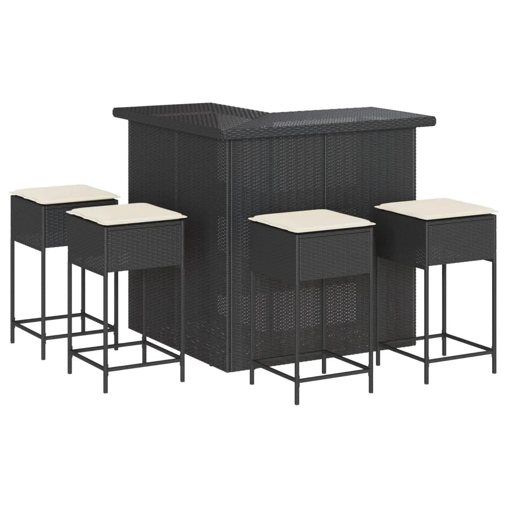 vidaXL Set Bar da Giardino 5 pz con Cuscini in Polyrattan Nero