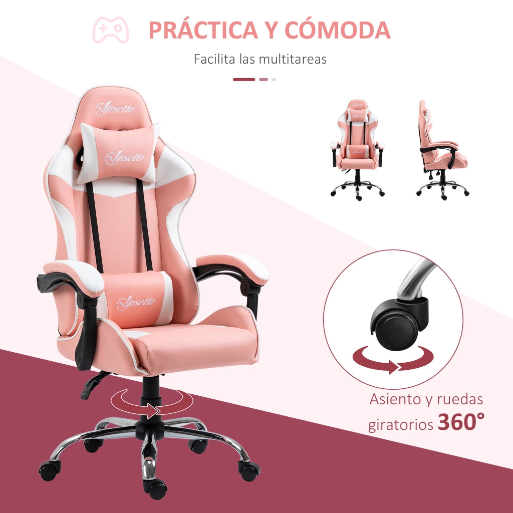 Sedia Gaming con Schienale Reclinabile ¨C zephmum ¨C Rosa 63x67x122-130 cm